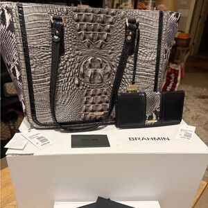 Brahmin Black and Gray Embossed Bag